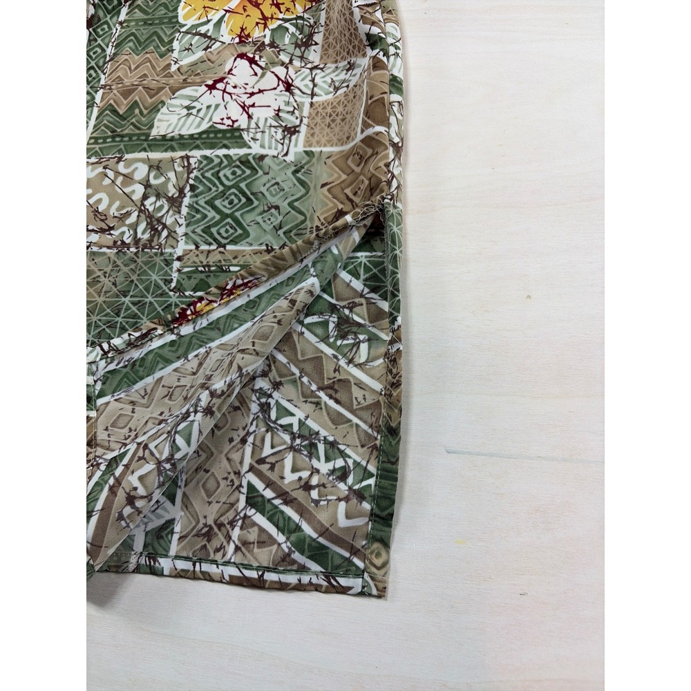 Mens Tropical Hibiscus Tribal Patchwork Short Sleeve Button Down Shirt Earth - Picture 5 of 6